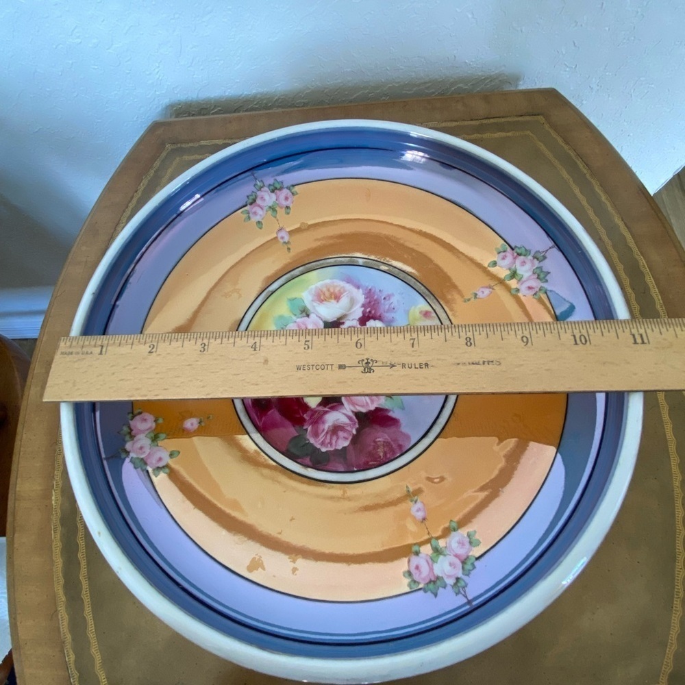 Vintage Noritake Hand Painted Lusterware Large Shallow Bowl Peach Blue Floral - Picture 7 of 9